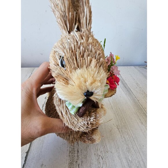 Vintage Pier sisal bottle brush rabbit bunny Easter spring cane flowers bouquet - Picture 5 of 9